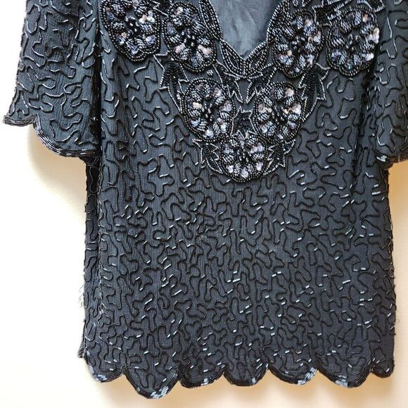 vintage black sequinned holiday blouse - Picture 6 of 7